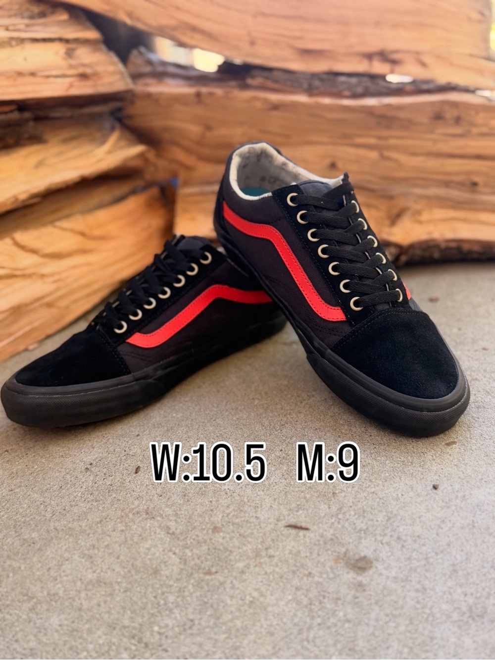 Vans Black Low-Top Sneakers with Red Stripe